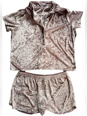 Danskin 2 piece short-sleeve & matching shorts pink crushed velvet pajamas. NWT